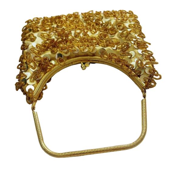 Vintage Simon Beaded Top Handle Handbag Gold - Picture 5 of 13